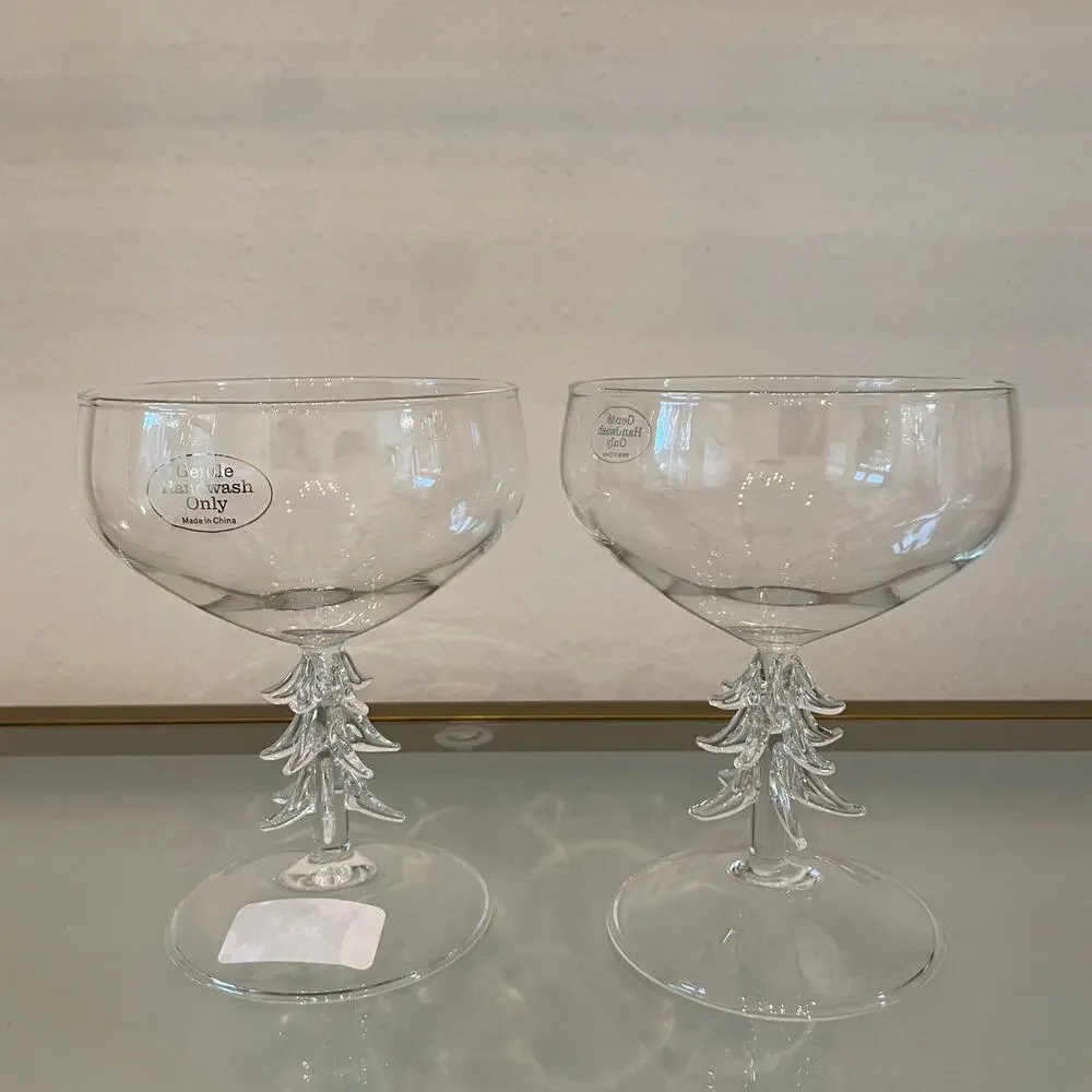 Christmas Tree Coupe Wine Glass Set of 2 Holiday Glam Barware New